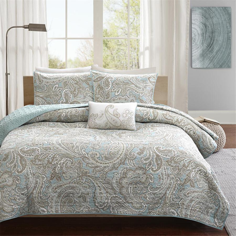 Olliix.com Comforters & Blankets - Ronan Transitional 4 Piece Coverlet Set King/Cal King Blue
