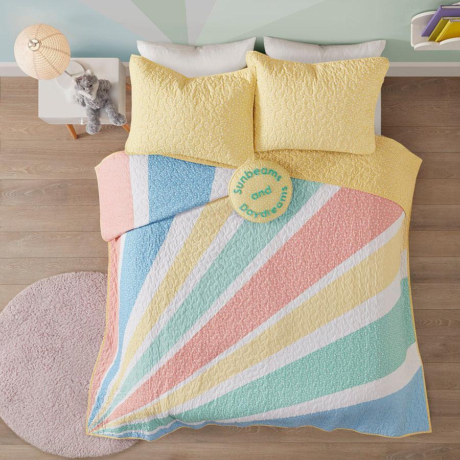Olliix.com Comforters & Blankets - Rory Full/Queen Rainbow Sunburst Reversible Cotton Coverlet Set Yellow