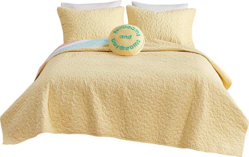 Olliix.com Comforters & Blankets - Rory Full/Queen Rainbow Sunburst Reversible Cotton Coverlet Set Yellow