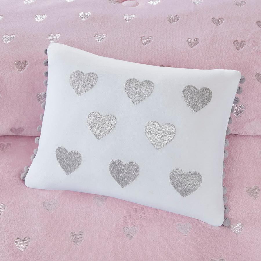 Olliix.com Comforters & Blankets - Rosalie Modern Metallic Printed Plush Comforter Set Pink | Silver Twin/Twin XL