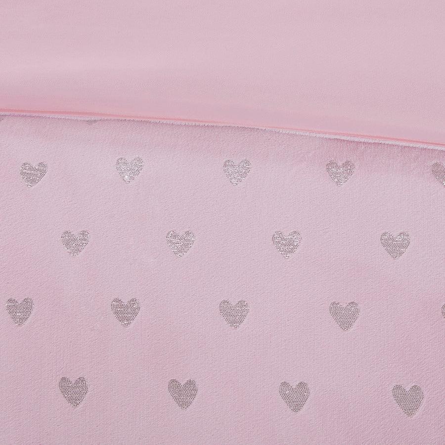 Olliix.com Comforters & Blankets - Rosalie Modern Metallic Printed Plush Comforter Set Pink | Silver Twin/Twin XL