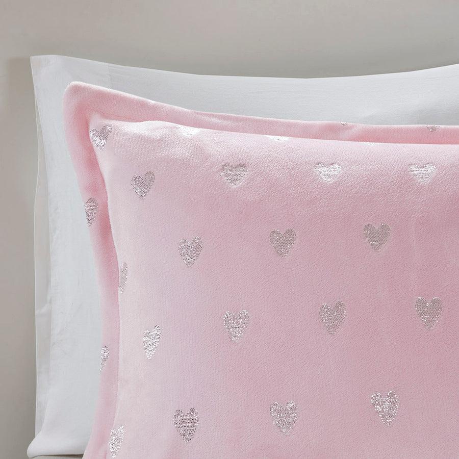 Olliix.com Comforters & Blankets - Rosalie Modern Metallic Printed Plush Comforter Set Pink | Silver Twin/Twin XL