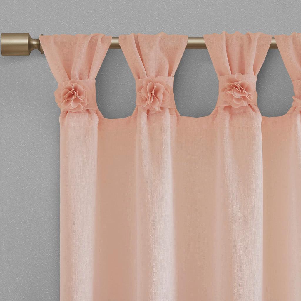 Olliix.com Curtains - Rosette 63 H Floral Embellished Cuff Tab Top Solid Window Panel Blush
