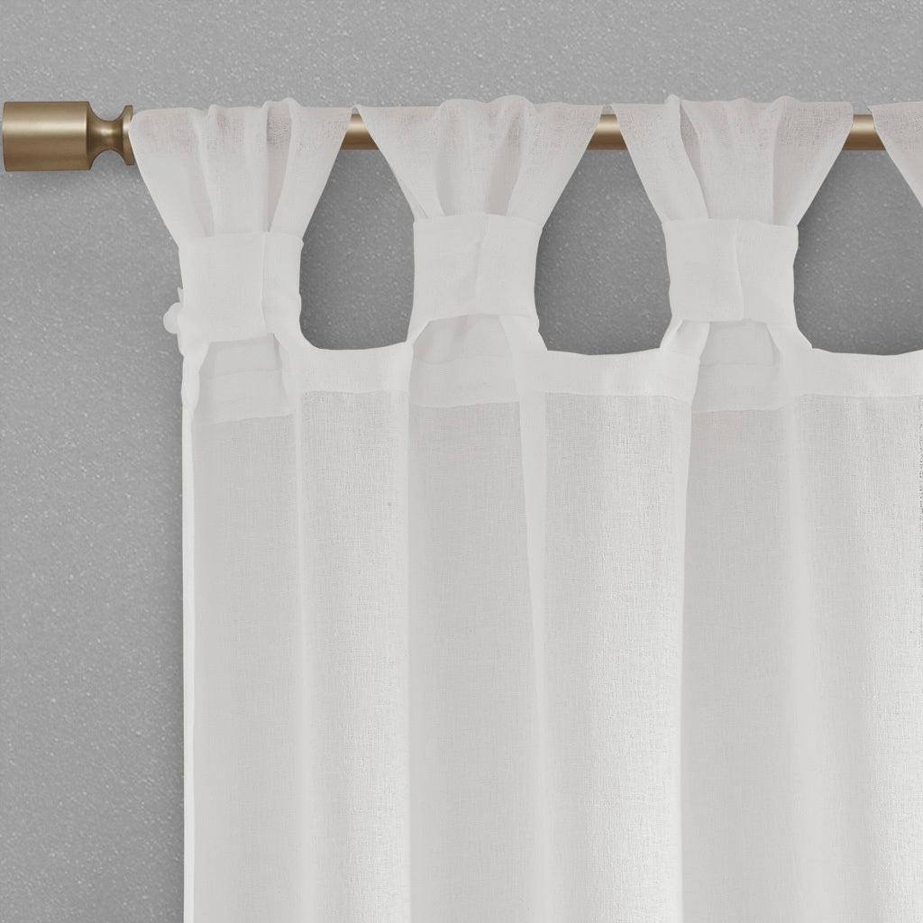 Olliix.com Curtains - Rosette 63 H Floral Embellished Cuff Tab Top Solid Window Panel White