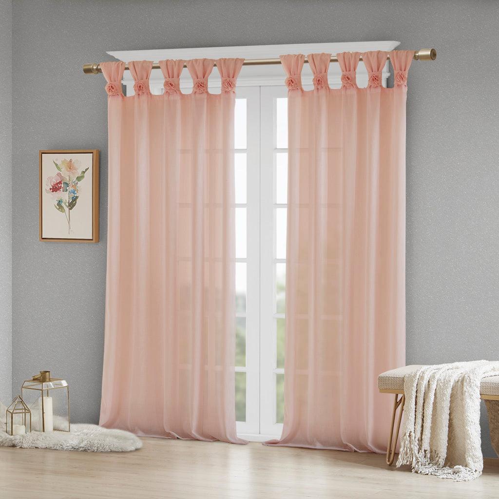 Olliix.com Curtains - Rosette 84 H Floral Embellished Cuff Tab Top Solid Window Panel Blush