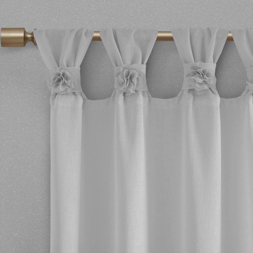 Olliix.com Curtains - Rosette 84 H Floral Embellished Cuff Tab Top Solid Window Panel Gray