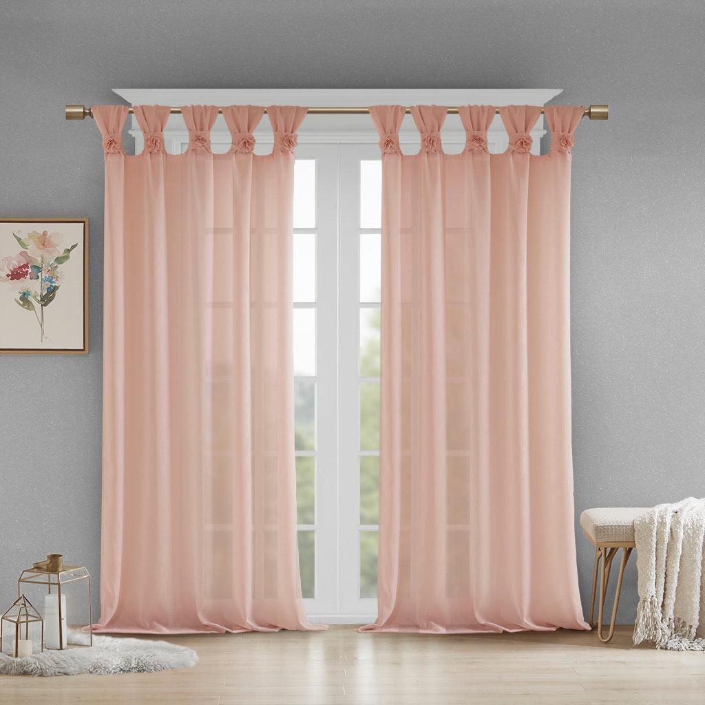 Olliix.com Curtains - Rosette 95 H Floral Embellished Cuff Tab Top Solid Window Panel Blush