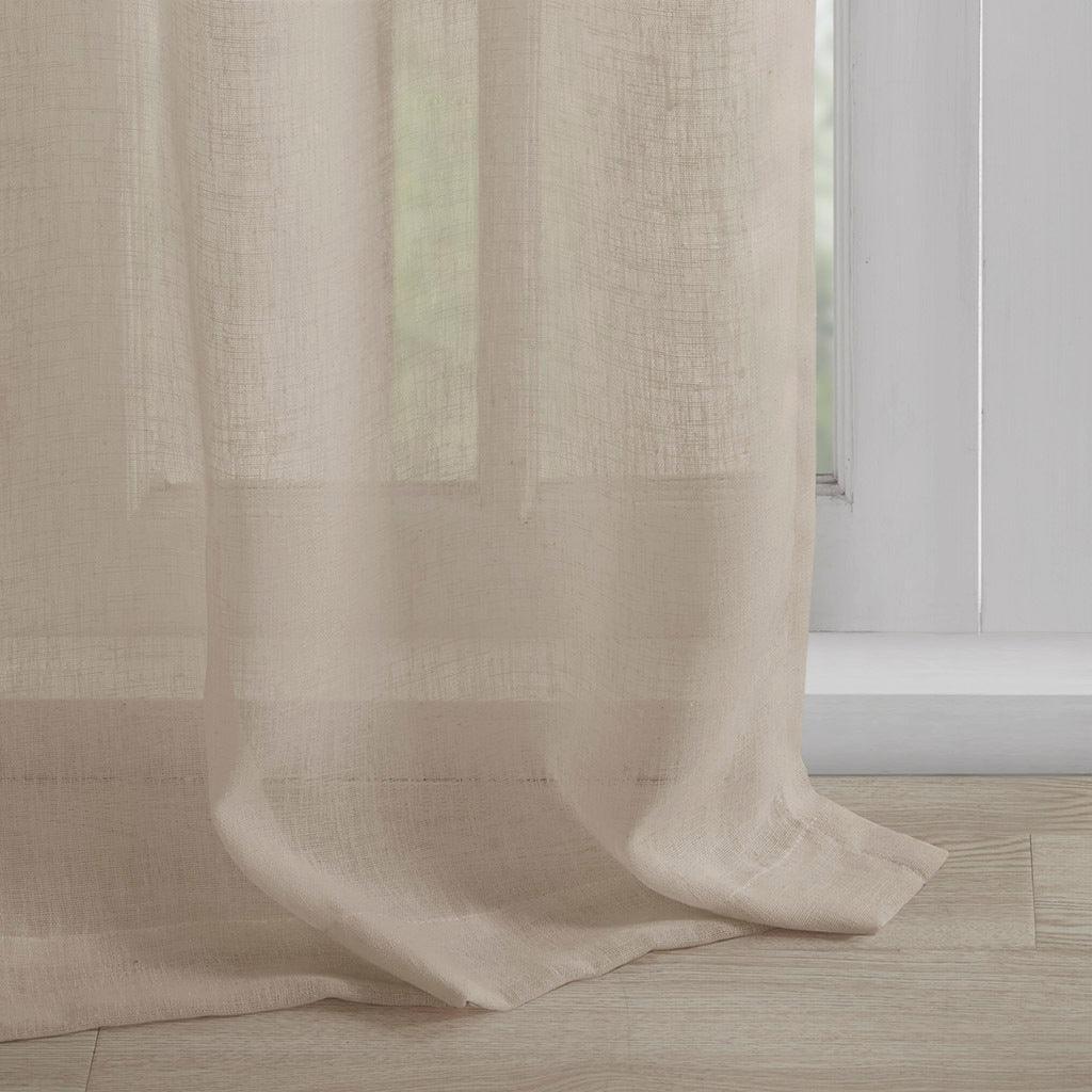 Olliix.com Curtains - Rosette 95 H Floral Embellished Cuff Tab Top Solid Window Panel Linen