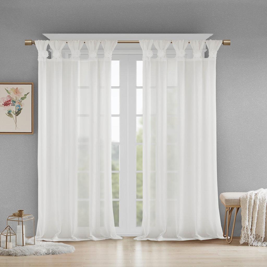 Olliix.com Curtains - Rosette 95 H Floral Embellished Cuff Tab Top Solid Window Panel White