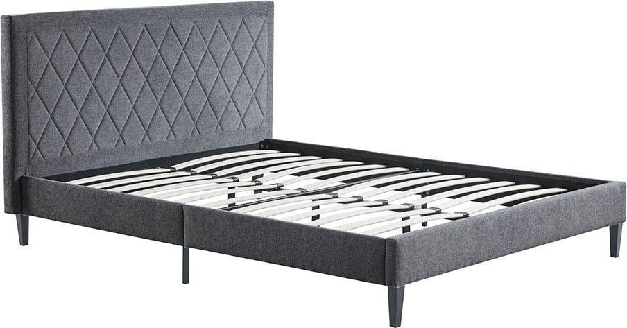 Olliix.com Beds - Rowen Quilted Upholestered 80.7" Width Platform Bed Charcoal