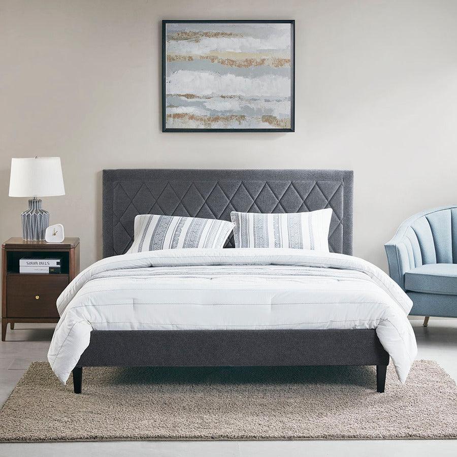 Olliix.com Beds - Rowen Quilted Upholestered Platform Bed Charcoal
