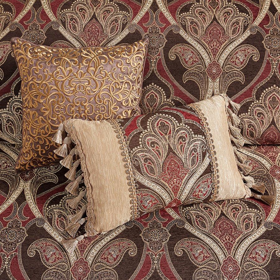 Olliix.com Comforters & Blankets - Royale Jacquard Comforter Set With Euro Shams And Dec Pillows Red King