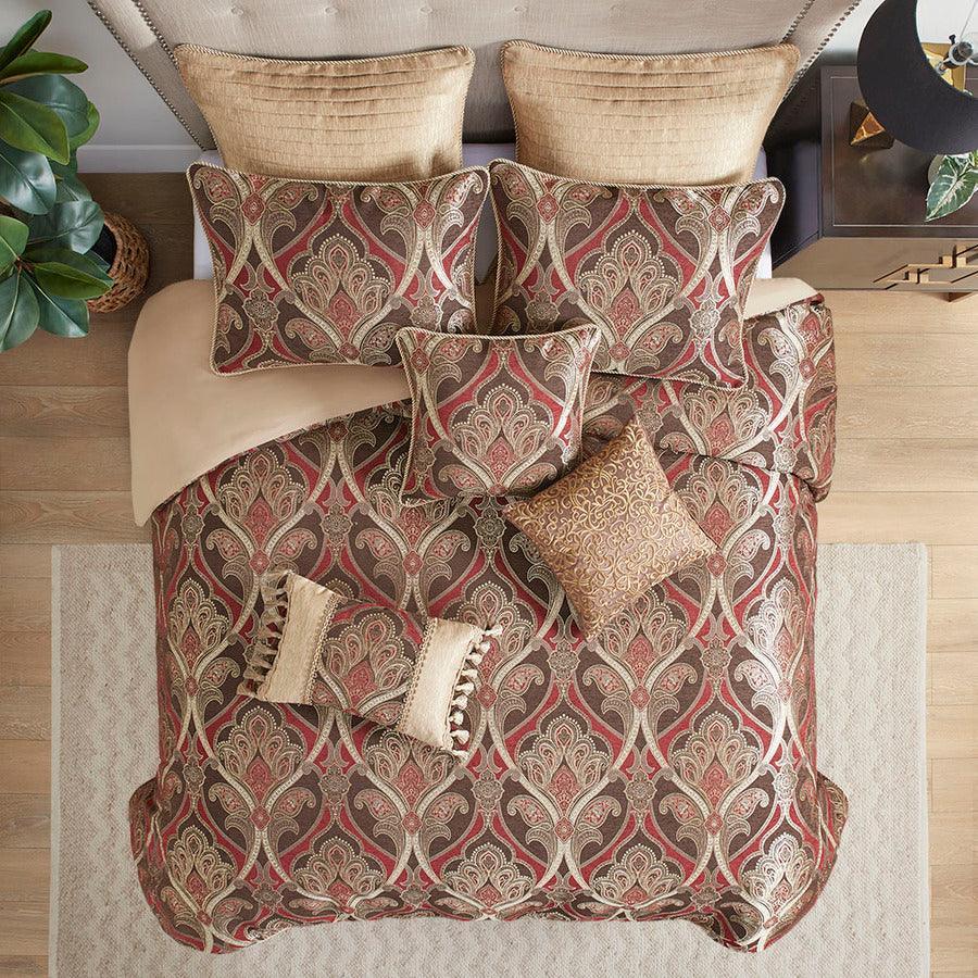 Olliix.com Comforters & Blankets - Royale Jacquard Comforter Set With Euro Shams And Pillows Red Queen