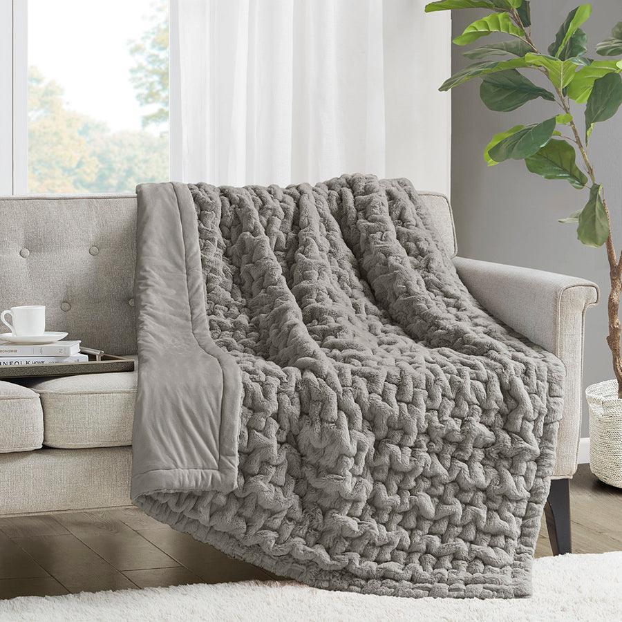 Olliix.com Pillows & Throws - Ruched Fur Throw Grey