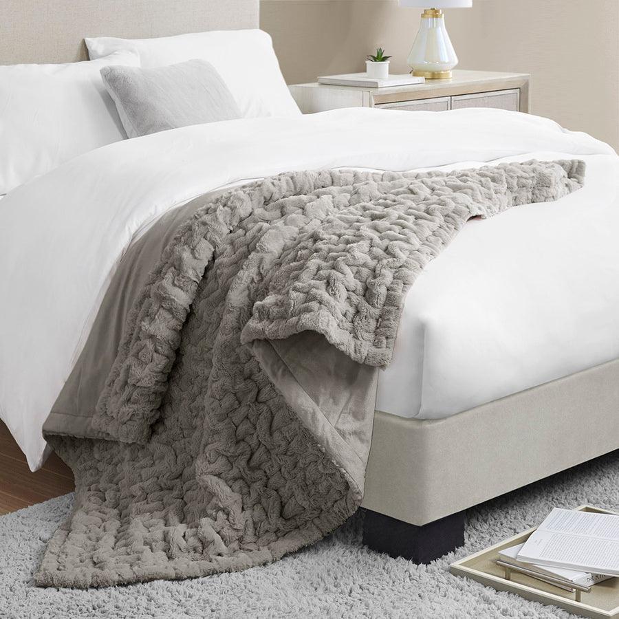 Olliix.com Pillows & Throws - Ruched Fur Throw Grey