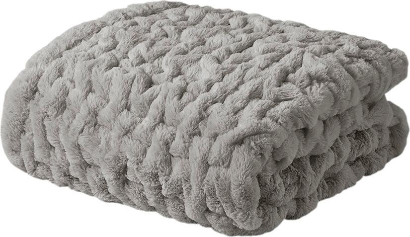 Olliix.com Pillows & Throws - Ruched Fur Throw Grey