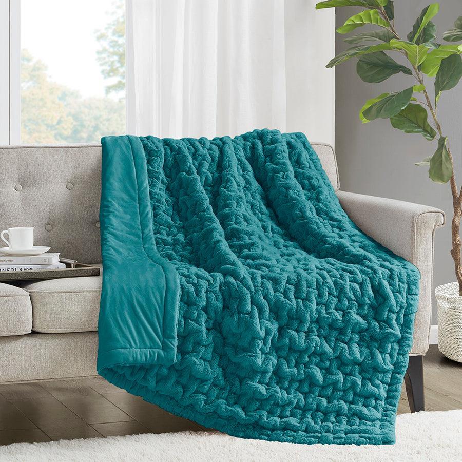 Olliix.com Pillows & Throws - Ruched Fur Throw Teal