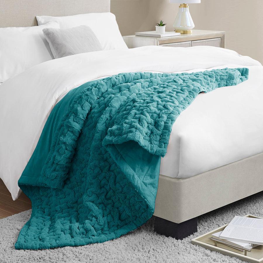 Olliix.com Pillows & Throws - Ruched Fur Throw Teal