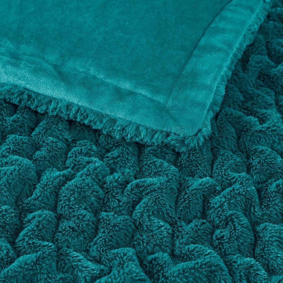 Olliix.com Pillows & Throws - Ruched Fur Throw Teal