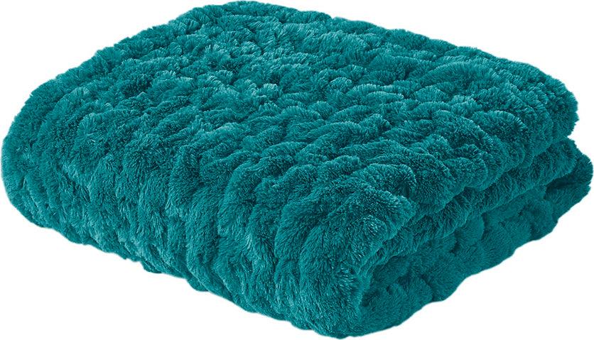 Olliix.com Pillows & Throws - Ruched Fur Throw Teal