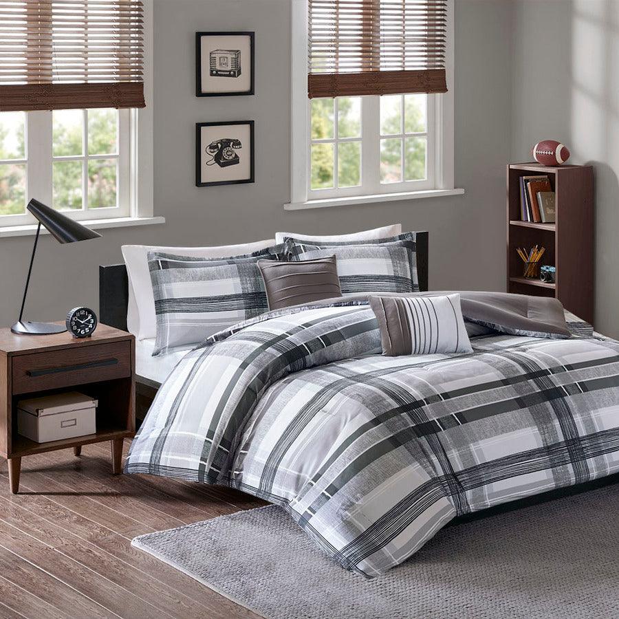 Olliix.com Comforters & Blankets - Rudy Casual Plaid Comforter Set Black Twin/Twin XL