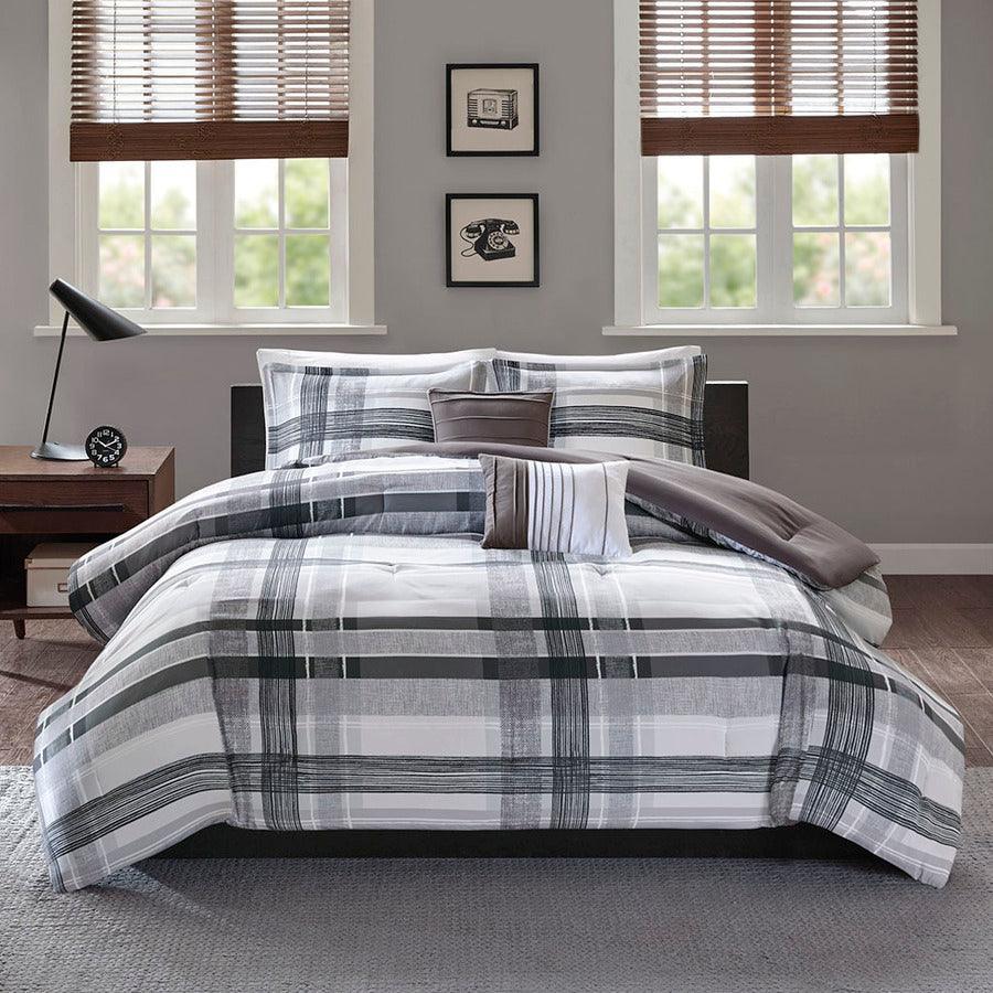 Olliix.com Comforters & Blankets - Rudy Casual Plaid Comforter Set Black Twin/Twin XL