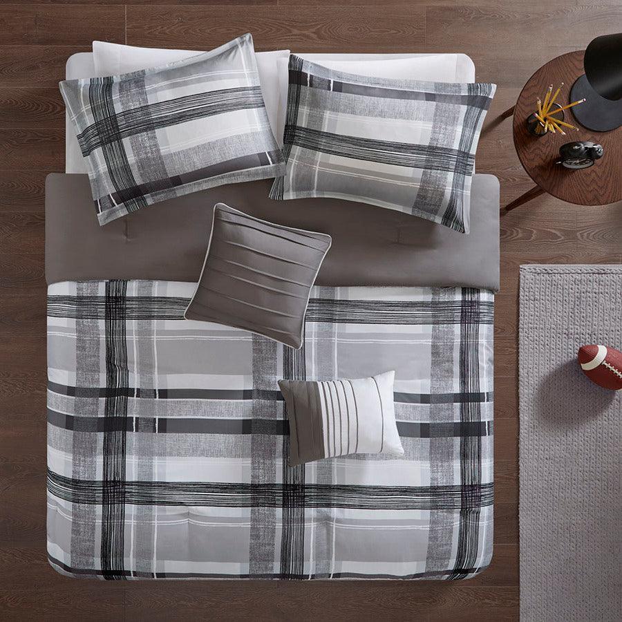 Olliix.com Comforters & Blankets - Rudy Casual Plaid Comforter Set Black Twin/Twin XL