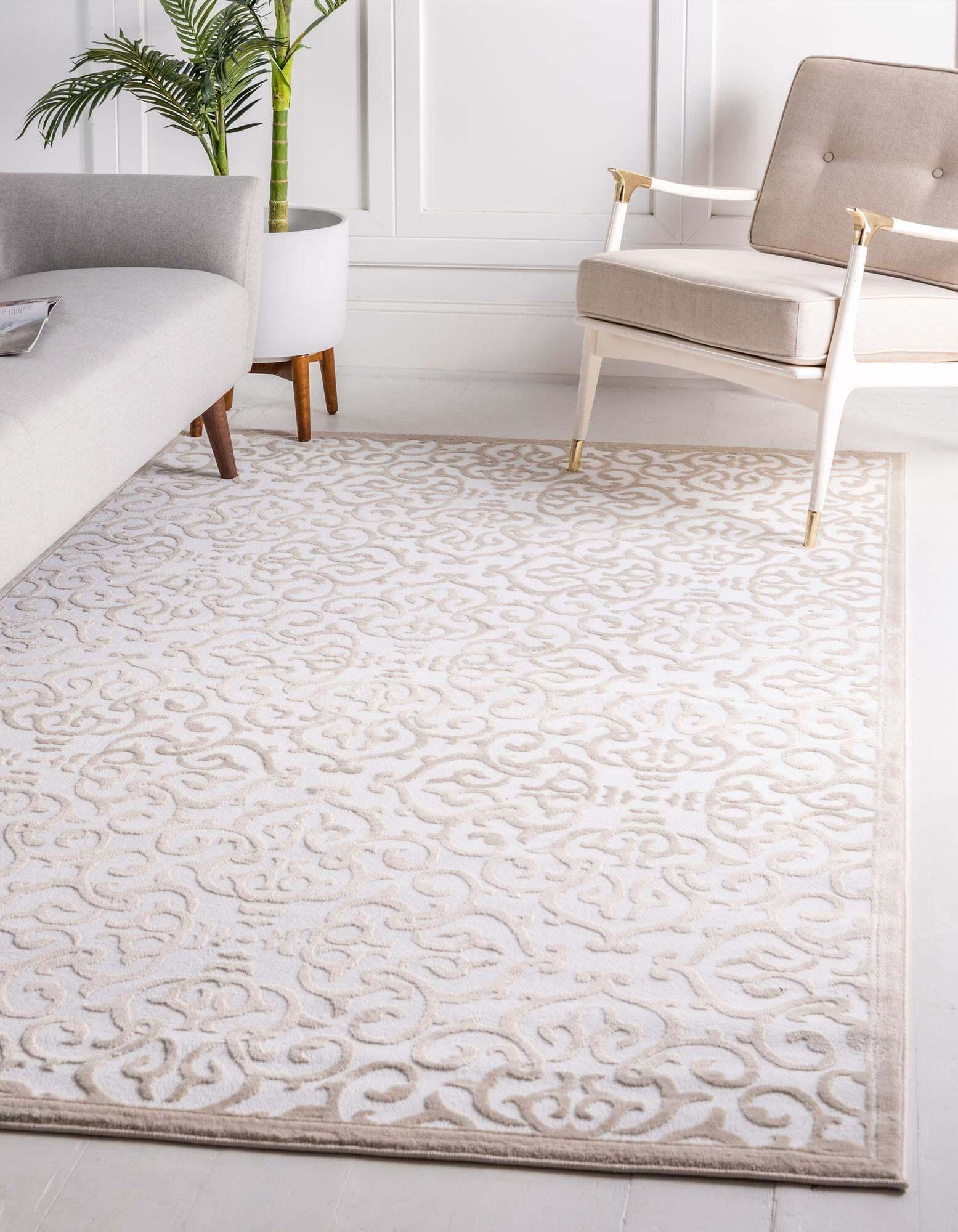 Unique Loom Indoor Rugs - Rushmore Border 8x11 Rug White & Tan