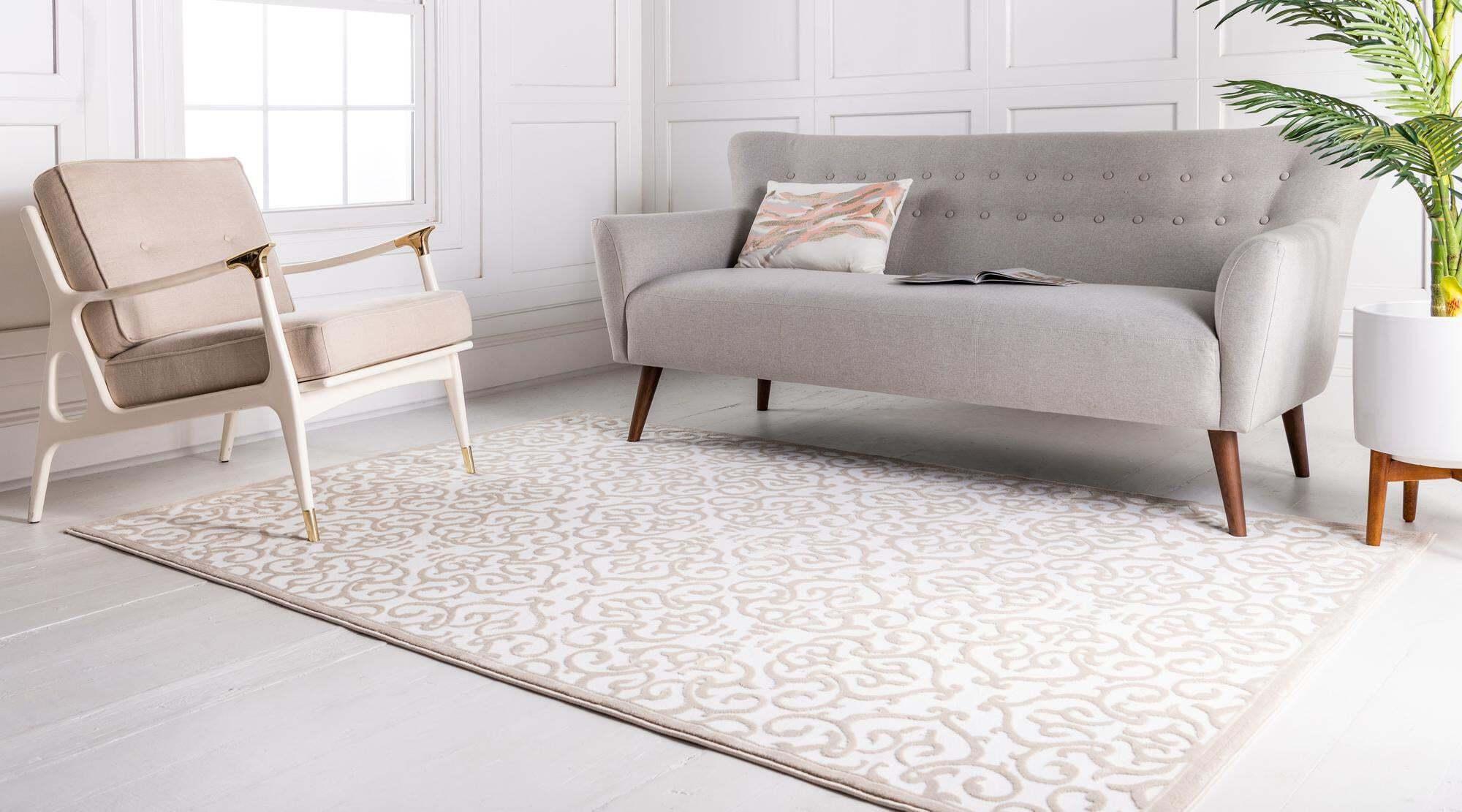 Unique Loom Indoor Rugs - Rushmore Border 8x11 Rug White & Tan
