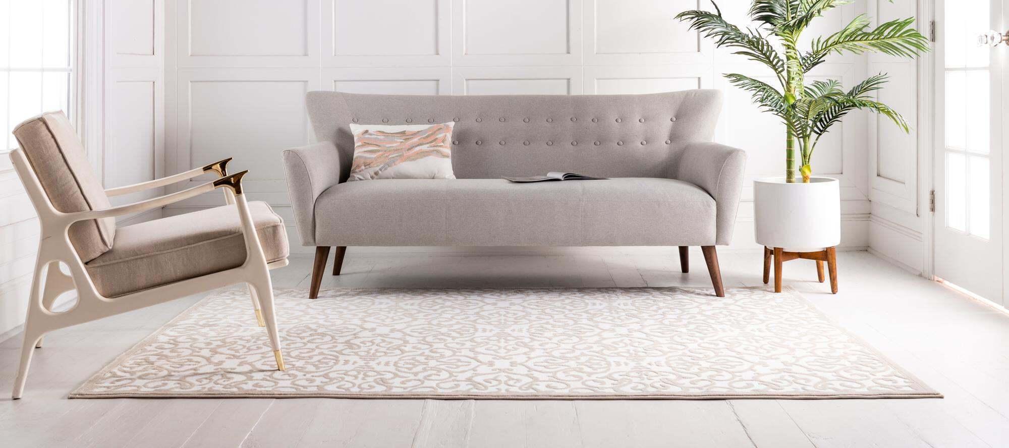 Unique Loom Indoor Rugs - Rushmore Border 8x11 Rug White & Tan