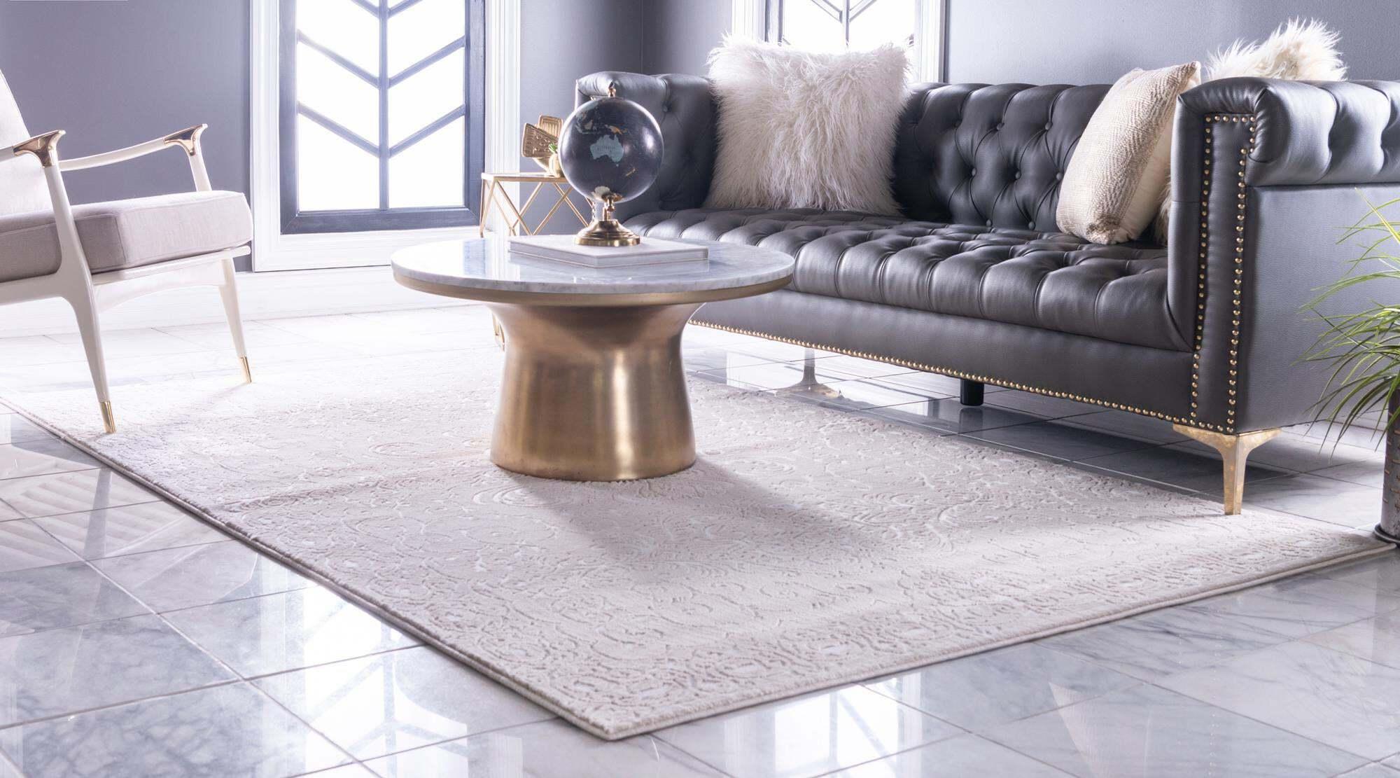 Unique Loom Indoor Rugs - Rushmore Border Rectangular 8x11 Rug Tan & White