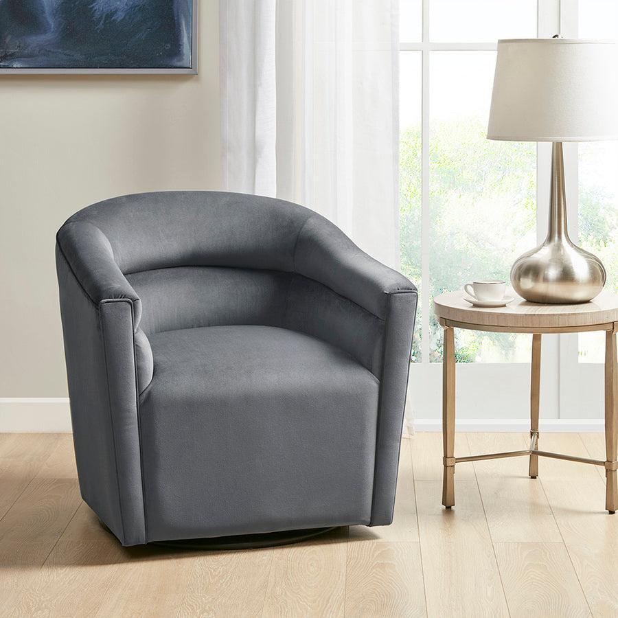 Olliix.com Accent Chairs - Ryker Upholstered Barrel 360 Degree Swivel Chair Gray