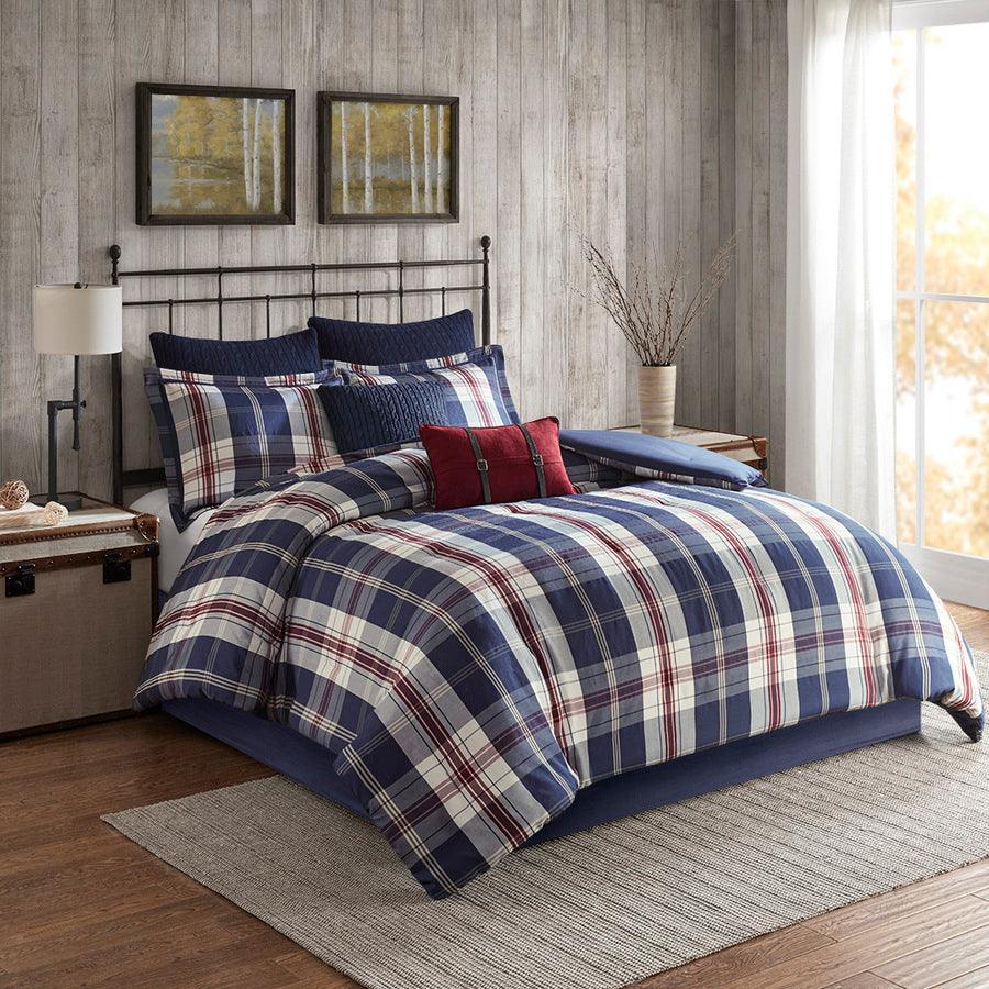 Olliix.com Comforters & Blankets - Ryland Transitional Oversized Plaid Print Comforter Set Blue King/Cal King