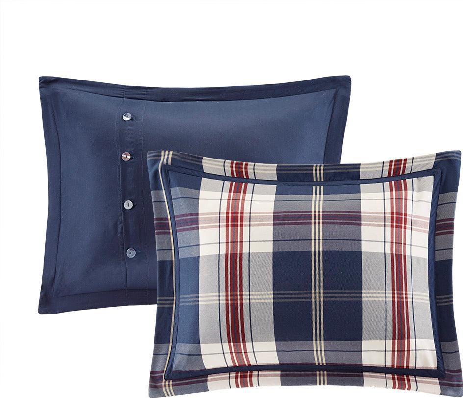 Olliix.com Comforters & Blankets - Ryland Transitional Oversized Plaid Print Comforter Set Blue King/Cal King