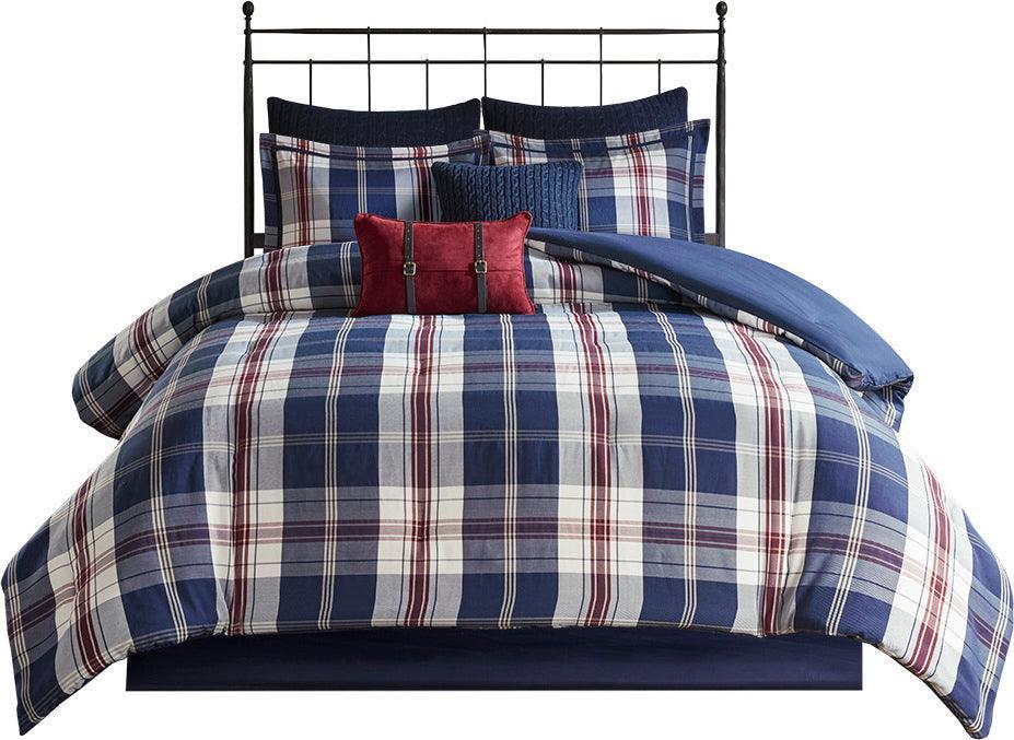 Olliix.com Comforters & Blankets - Ryland Transitional Oversized Plaid Print Comforter Set Blue King/Cal King