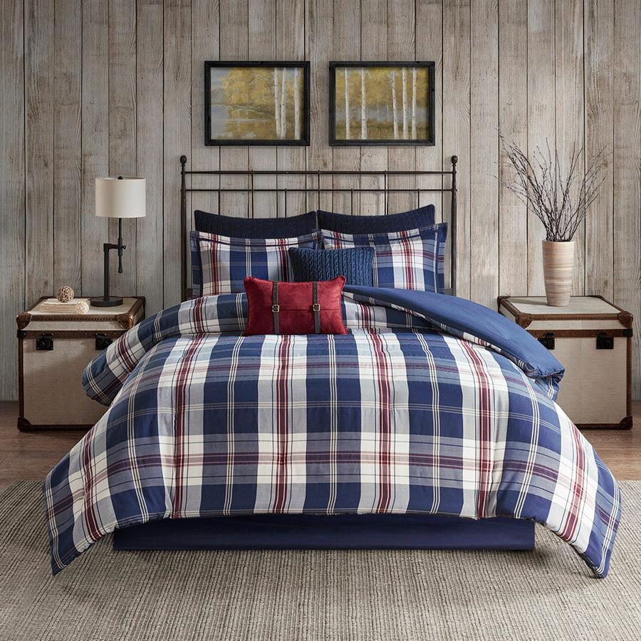 Olliix.com Comforters & Blankets - Ryland Transitional Oversized Plaid Print Comforter Set Blue King/Cal King