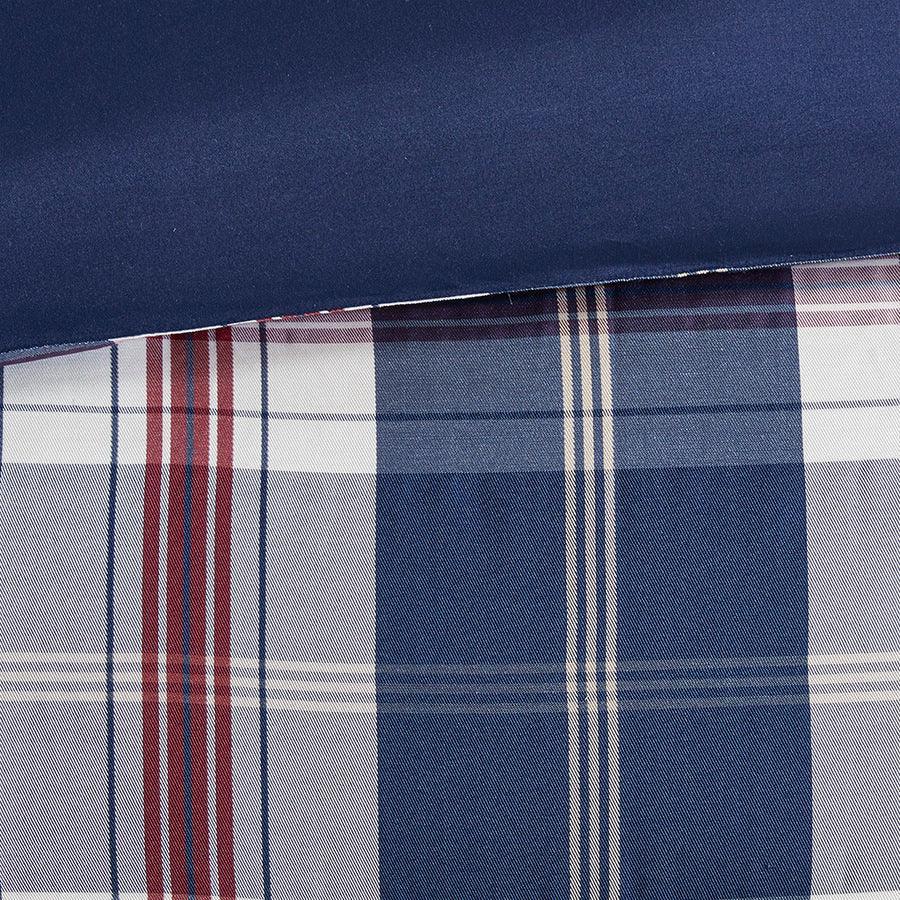 Olliix.com Comforters & Blankets - Ryland Transitional Oversized Plaid Print Comforter Set Blue King/Cal King