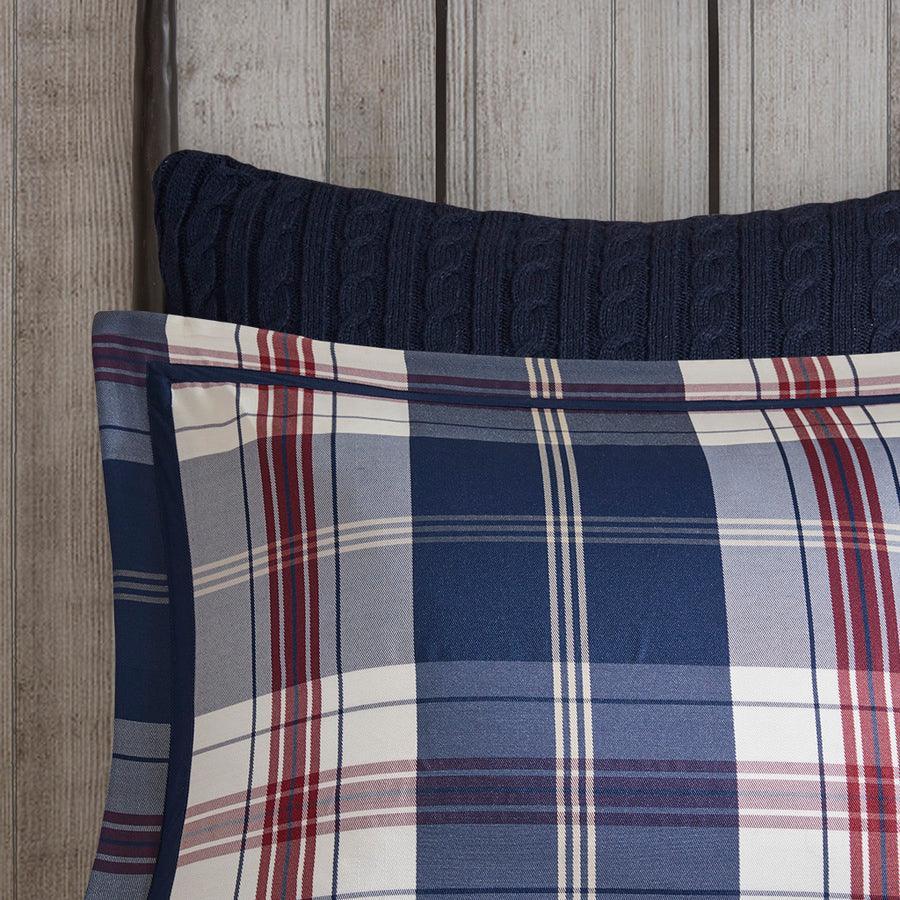 Olliix.com Comforters & Blankets - Ryland Transitional Oversized Plaid Print Comforter Set Blue King/Cal King
