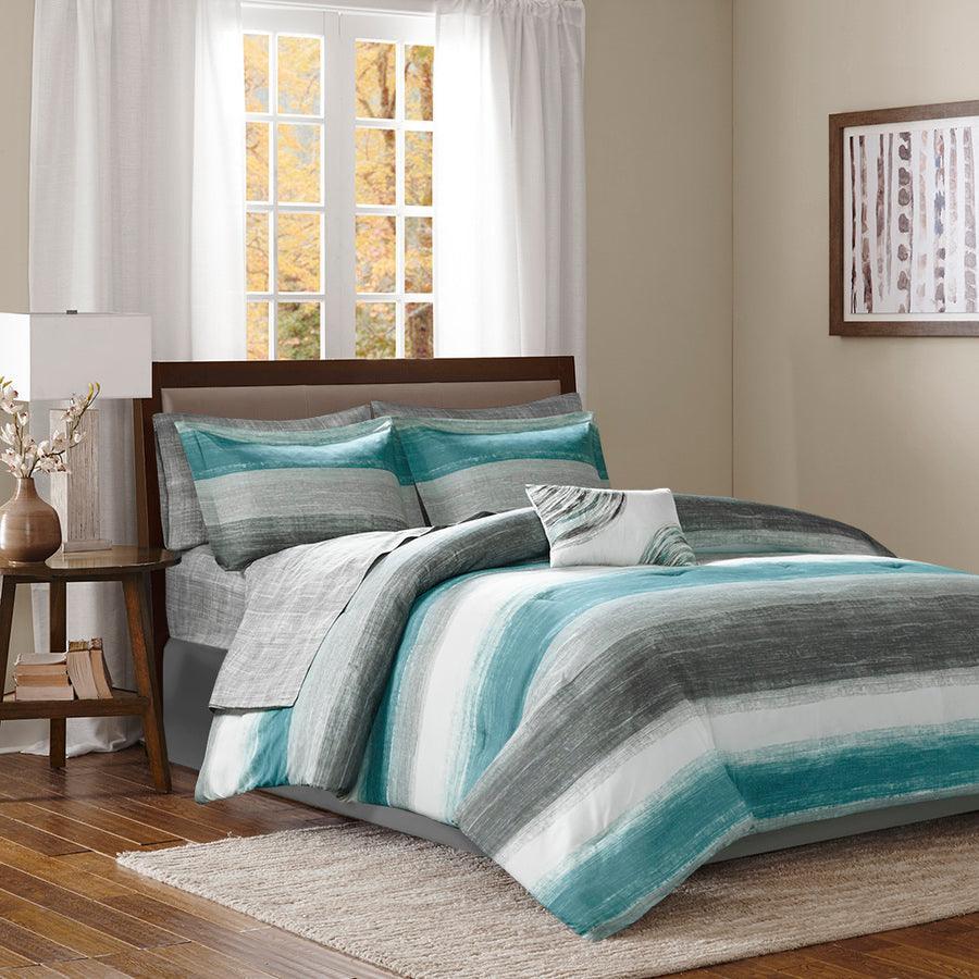 Olliix.com Comforters & Blankets - Saben Complete Comforter and Cotton Sheet Set Aqua Full