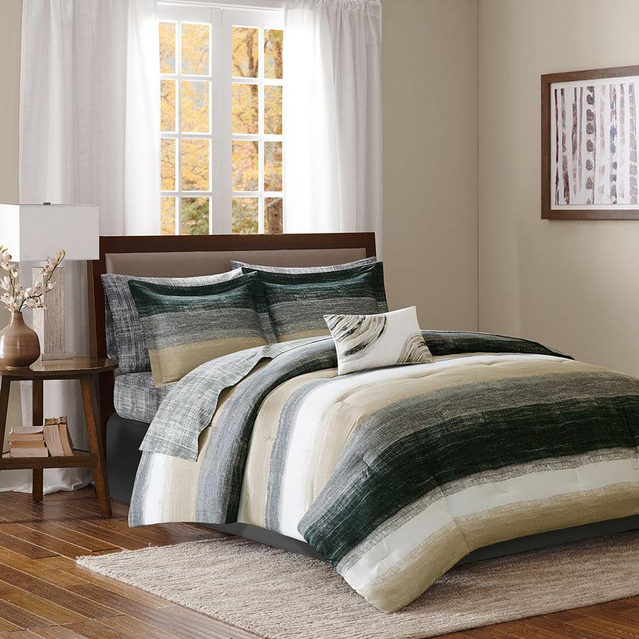 Olliix.com Comforters & Blankets - Saben Modern Complete Comforter and Cotton Sheet Set Taupe Cal King