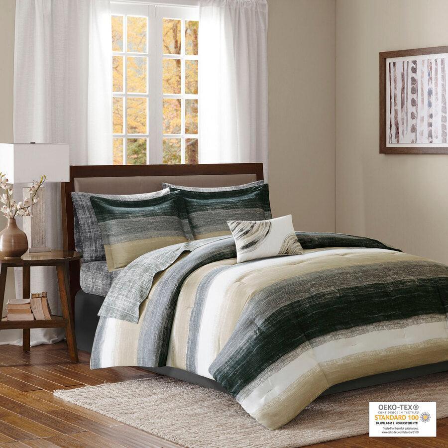 Olliix.com Comforters & Blankets - Saben Modern Complete Comforter and Cotton Sheet Set Taupe Cal King