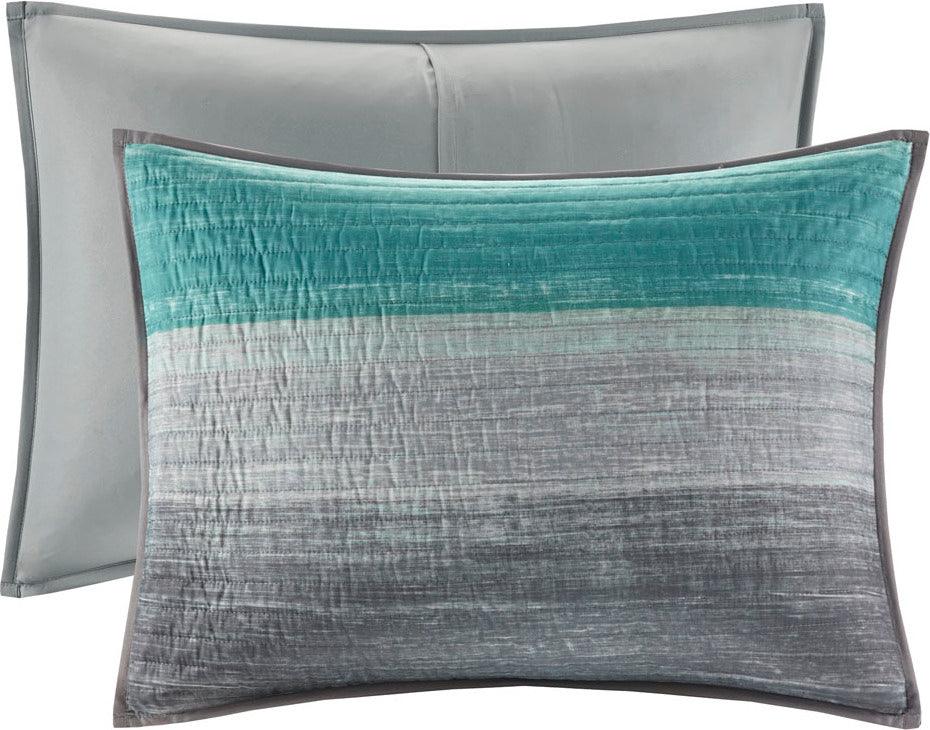 Olliix.com Comforters & Blankets - Saben Transitional Complete Reversible Coverlet and Cotton Sheet Set Queen Aqua