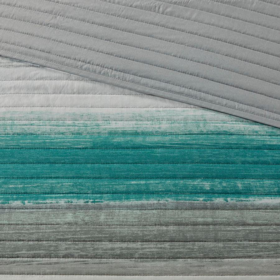 Olliix.com Comforters & Blankets - Saben Transitional Complete Reversible Coverlet and Cotton Sheet Set Queen Aqua