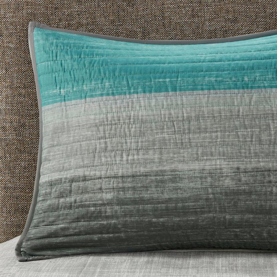 Olliix.com Comforters & Blankets - Saben Transitional Complete Reversible Coverlet and Cotton Sheet Set Queen Aqua