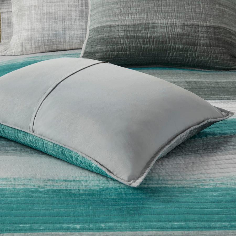 Olliix.com Comforters & Blankets - Saben Transitional Complete Reversible Coverlet and Cotton Sheet Set Queen Aqua