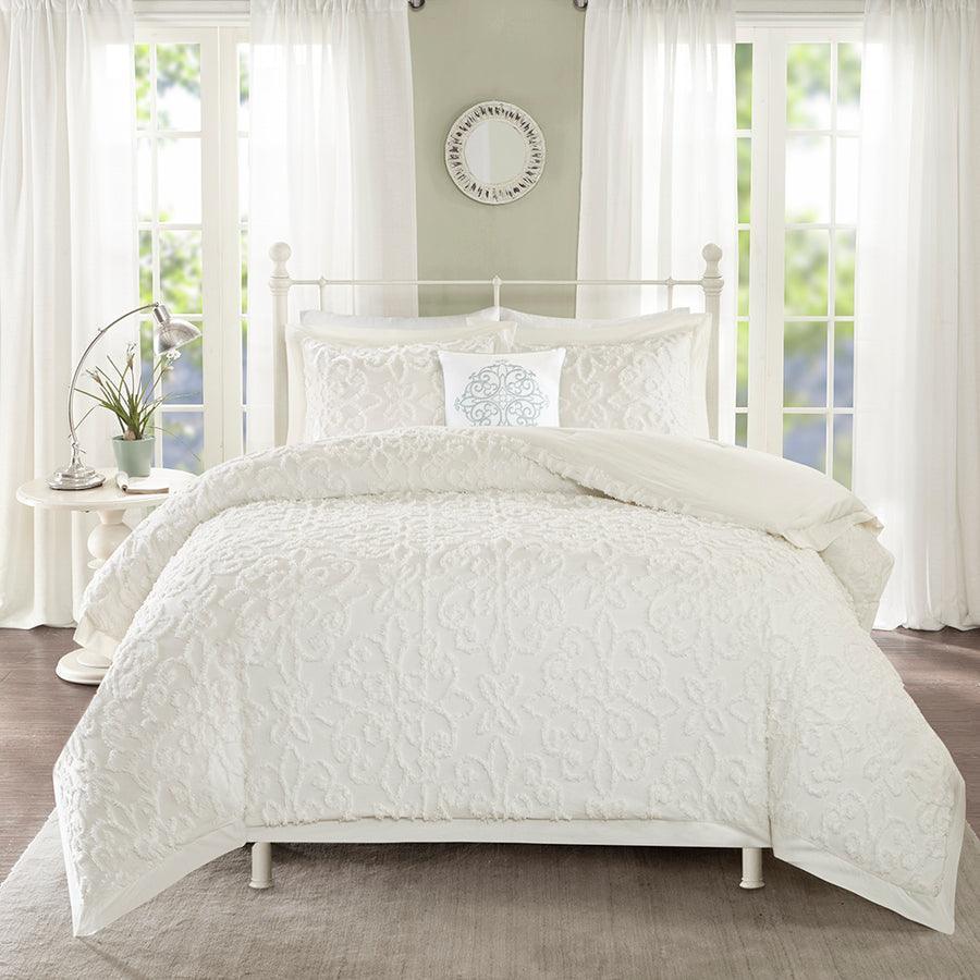 Olliix.com Comforters & Blankets - Sabrina 4 Piece Tufted Chenille Comforter Set White Full/Queen