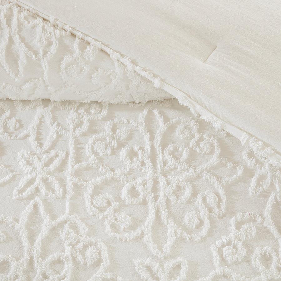 Olliix.com Comforters & Blankets - Sabrina 4 Piece Tufted Chenille Comforter Set White Full/Queen