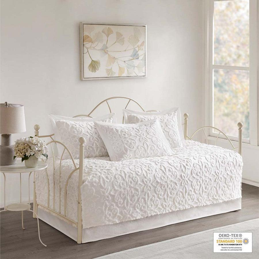 Olliix.com Comforters & Blankets - Sabrina Daybed 5 Piece Tufted Cotton Chenille Daybed Set White