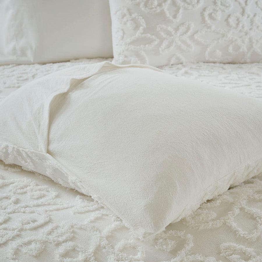 Olliix.com Duvet & Duvet Sets - Sabrina Shabby Chic 3 Piece Tufted Cotton Chenille Duvet Cover Set Full/Queen White