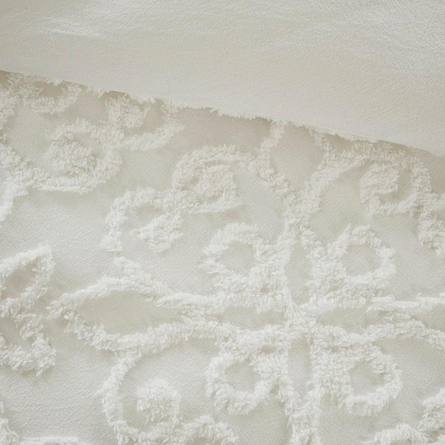 Olliix.com Duvet & Duvet Sets - Sabrina Shabby Chic 3 Piece Tufted Cotton Chenille Duvet Cover Set Full/Queen White